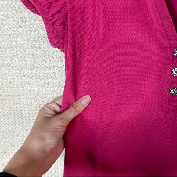 BURBERRY hot pink 2000s Y2K puff sleeve polo top S - Picture 4 of 7